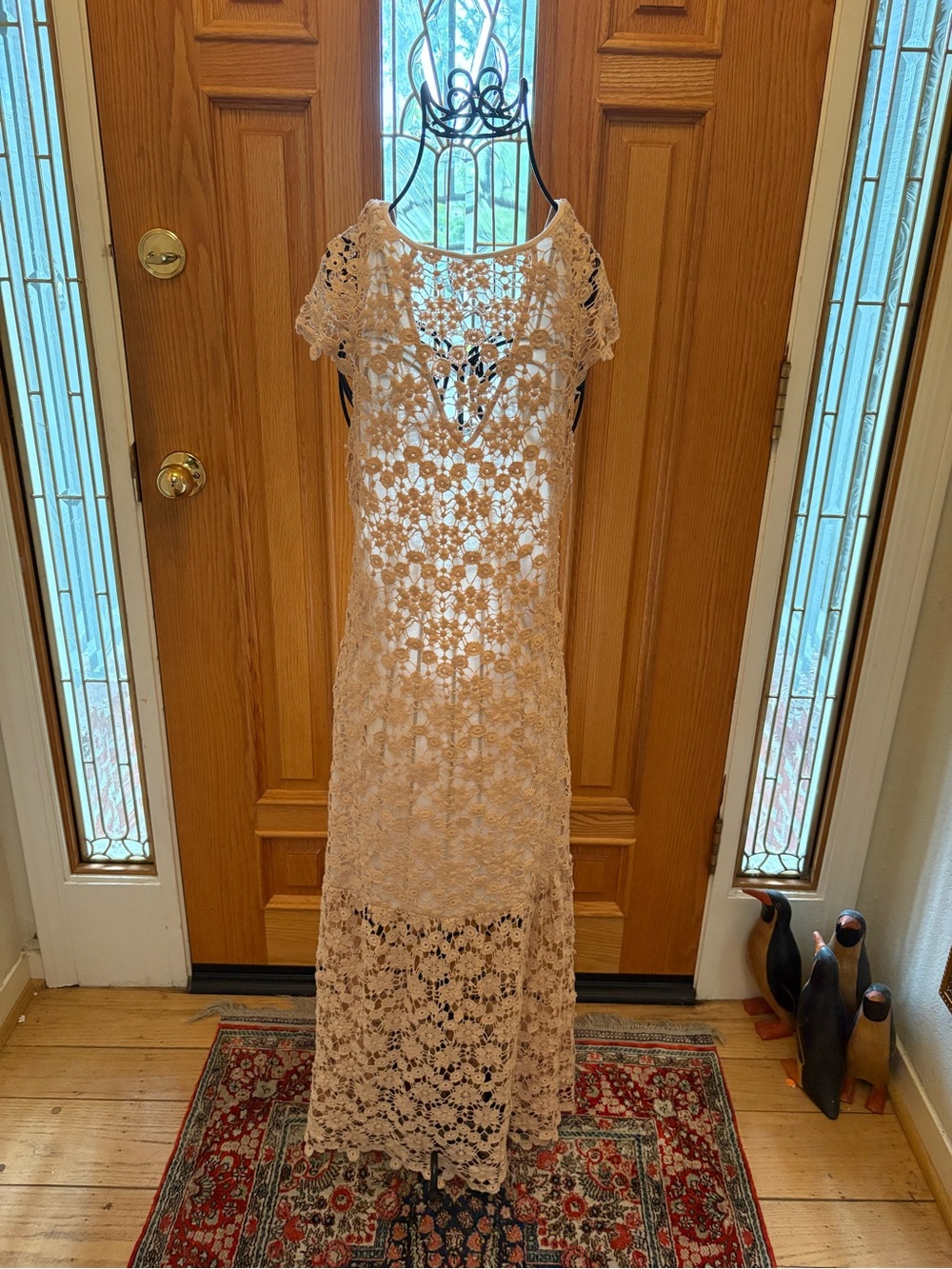 Winston White Crochet Cream Color Maxi Dress